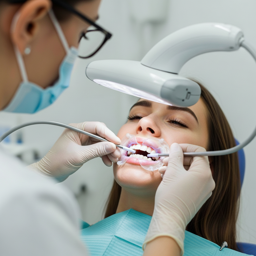 Tanden Bleken Nederland: een professionele tandarts voert een veilige en effectieve bleekbehandeling uit.