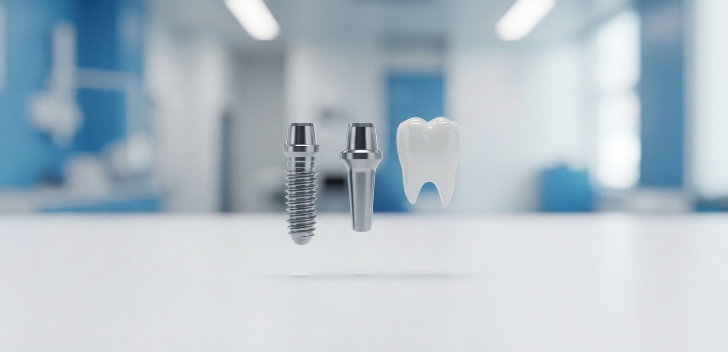 Tandimplantaten Turkije bestaan uit een implantaat, een abutment en een op maat gemaakte kroon.