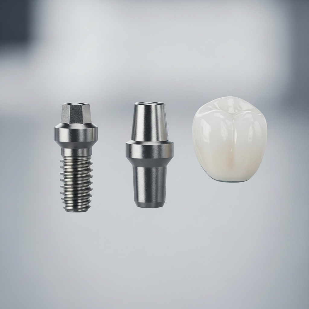 Tandimplantaten Nederland bestaan uit drie essentiële onderdelen: de schroef, het abutment en de kroon
