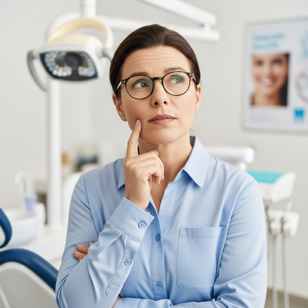 Tandartsverzekering Nederland: Een individu overweegt zorgvuldig de mondgezondheid en verzekeringsbehoeften voor 2026.